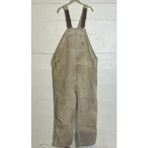 VTG Carhartt Ivory Duck Bib Double Knee Carpenter Workwear Overalls Men's -XL
